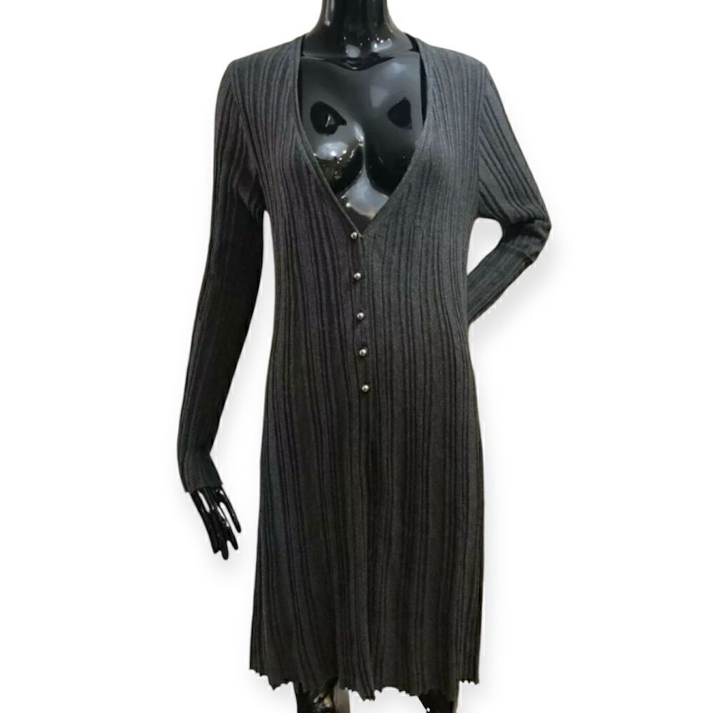 Kerisma Ribbed Deep V Neck Half Button Sweater Dress Size Medium
